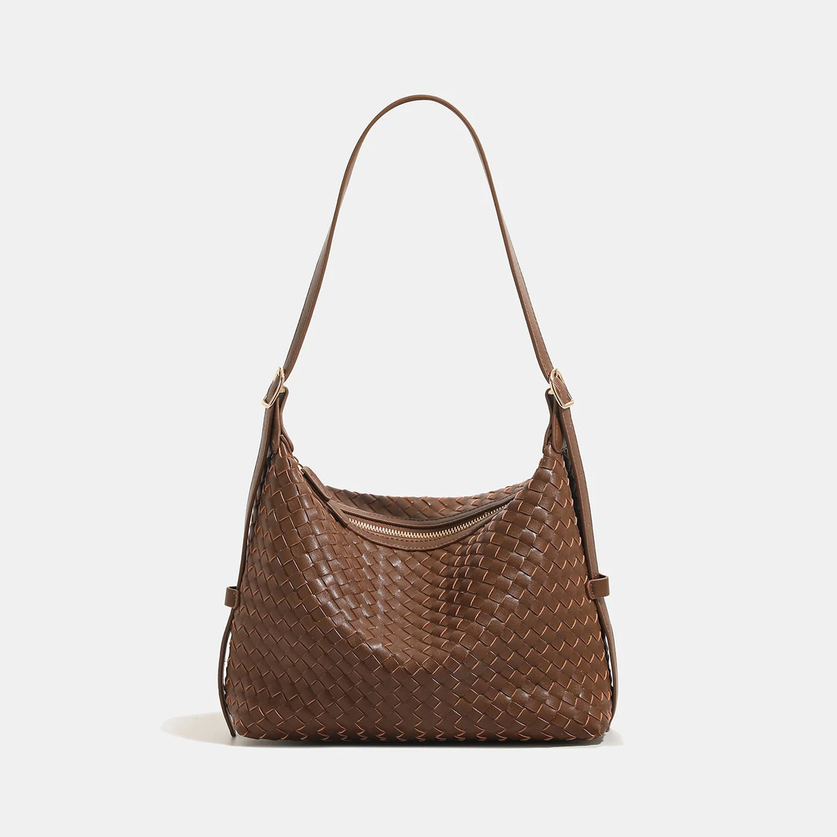 Shoulder Bag Woven Leather Spacious Interior Zip Closure