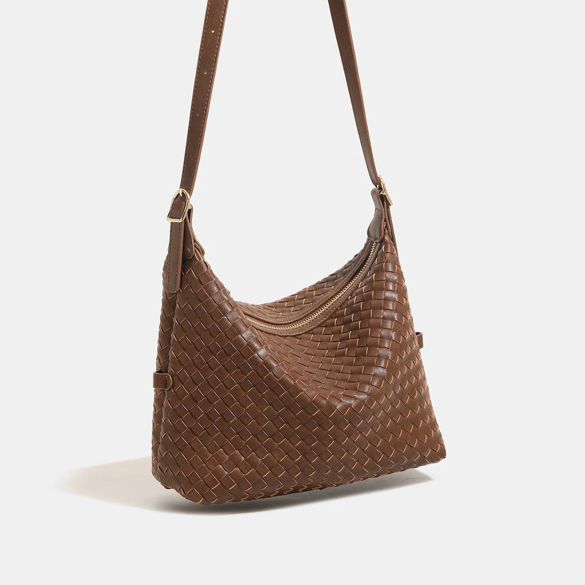 Shoulder Bag Woven Leather Spacious Interior Zip Closure