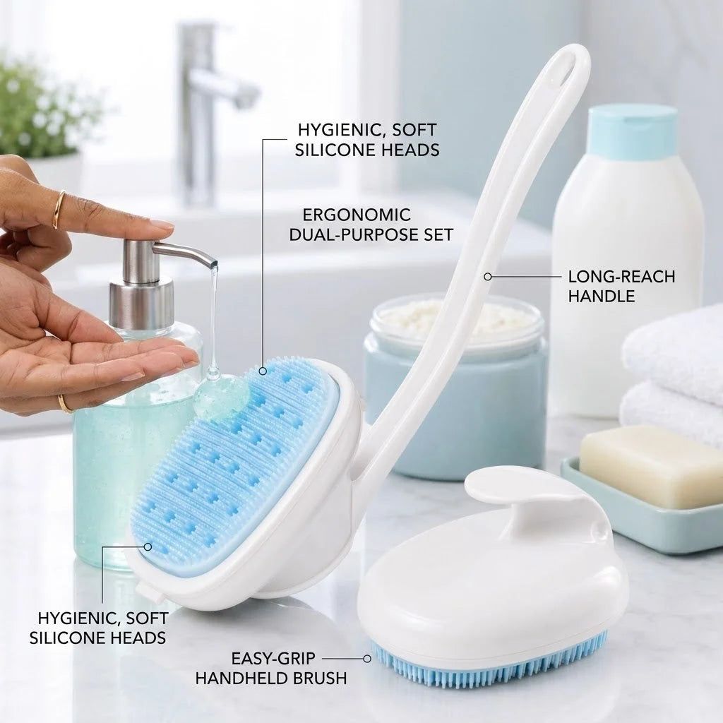 Shower Brush Silicone Bristles Long or Short Handle