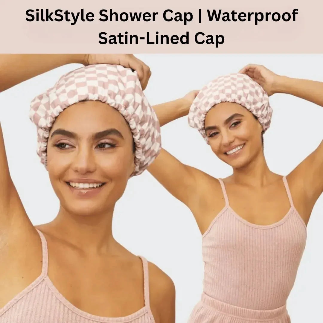 Shower Cap Waterproof Satin-Lined Adjustable Reusable