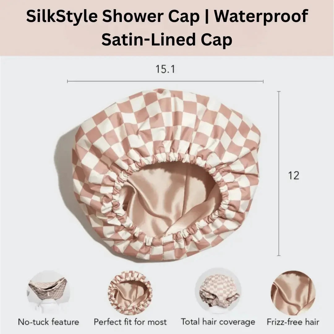 Shower Cap Waterproof Satin-Lined Adjustable Reusable