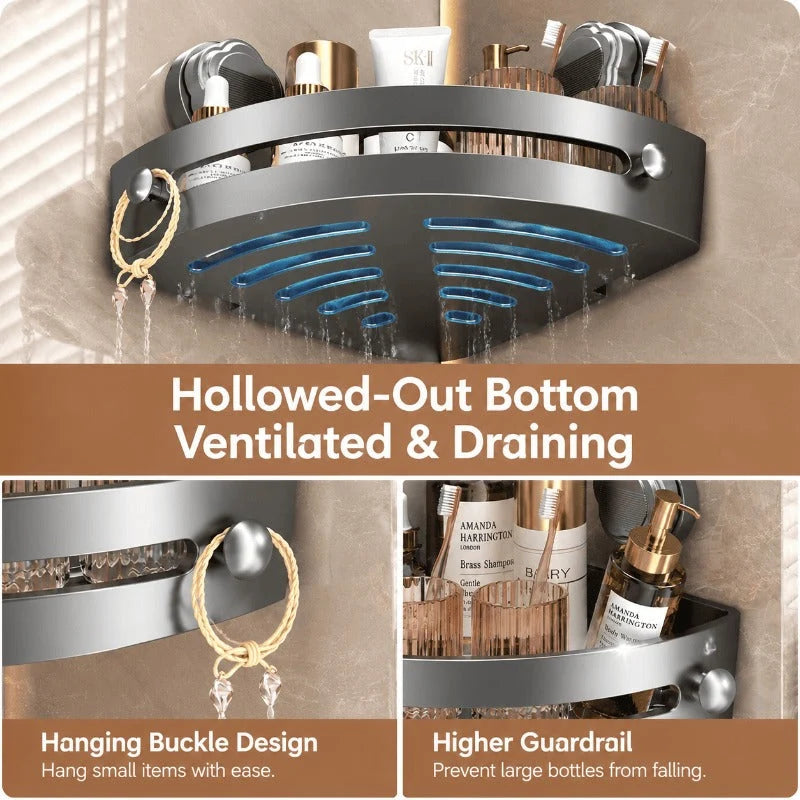 Shower Corner Shelf No-Drill Suction Mount Fast-Draining