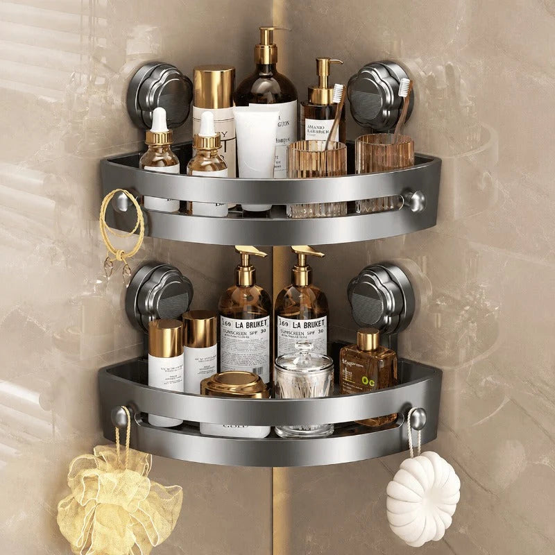 Shower Corner Shelf No-Drill Suction Mount Fast-Draining