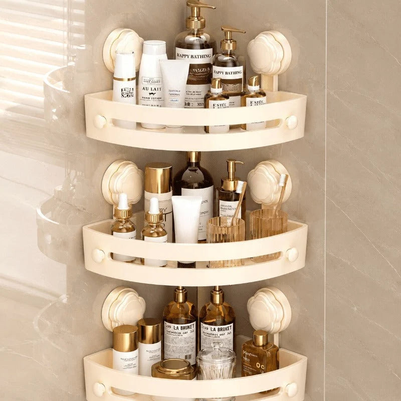 Shower Corner Shelf No-Drill Suction Mount Fast-Draining