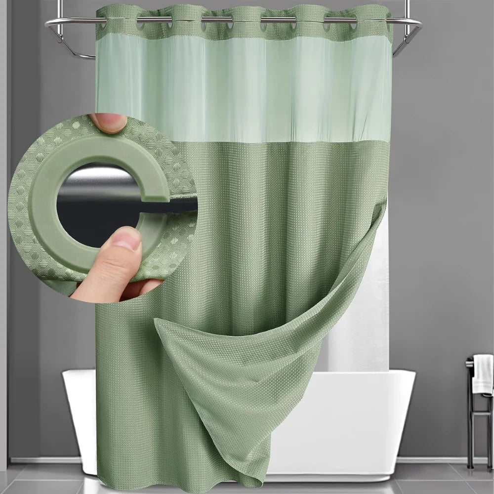 Shower Curtain Waffle Fabric Double-Layer Water-Resistant Liner Reinforced Eyelets
