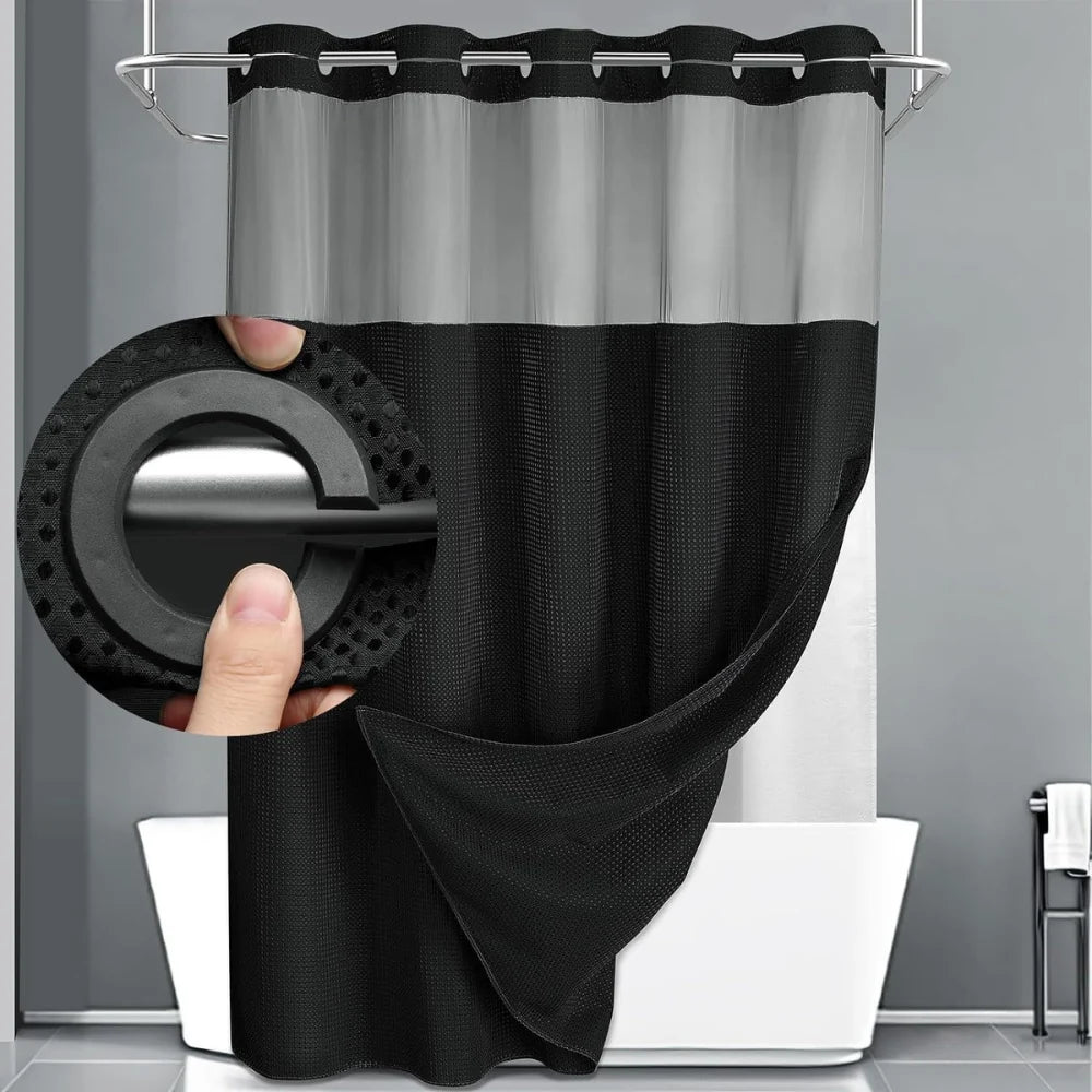 Shower Curtain Waffle Fabric Double-Layer Water-Resistant Liner Reinforced Eyelets