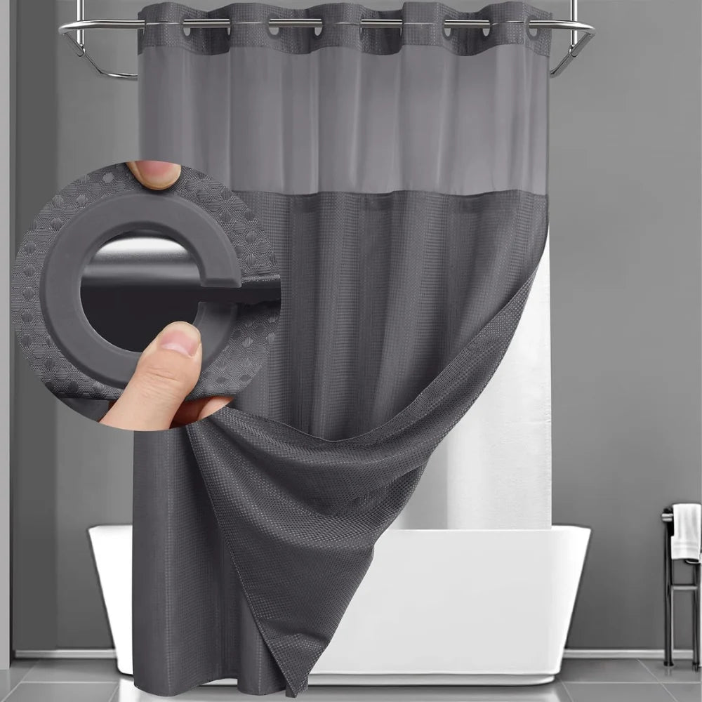 Shower Curtain Waffle Fabric Double-Layer Water-Resistant Liner Reinforced Eyelets