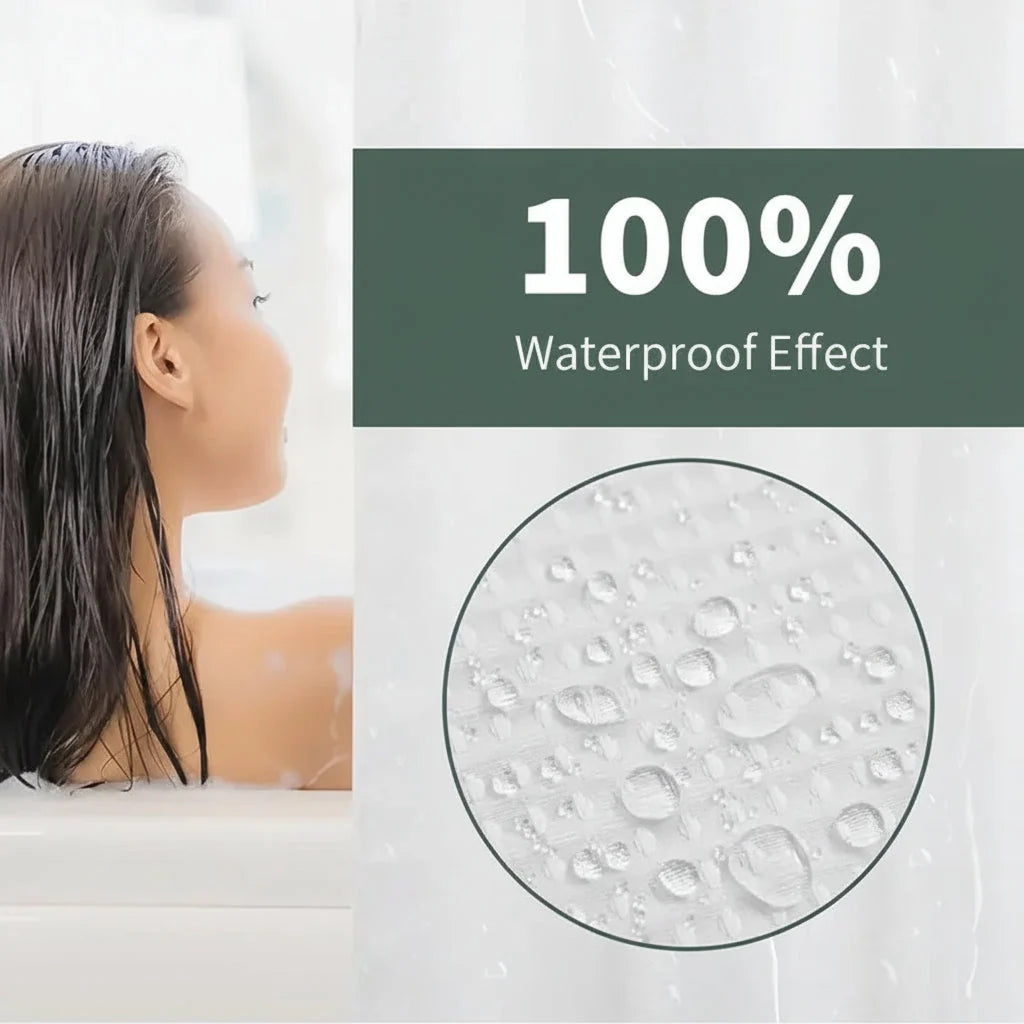 Shower Curtain Waffle Fabric Double-Layer Water-Resistant Liner Reinforced Eyelets
