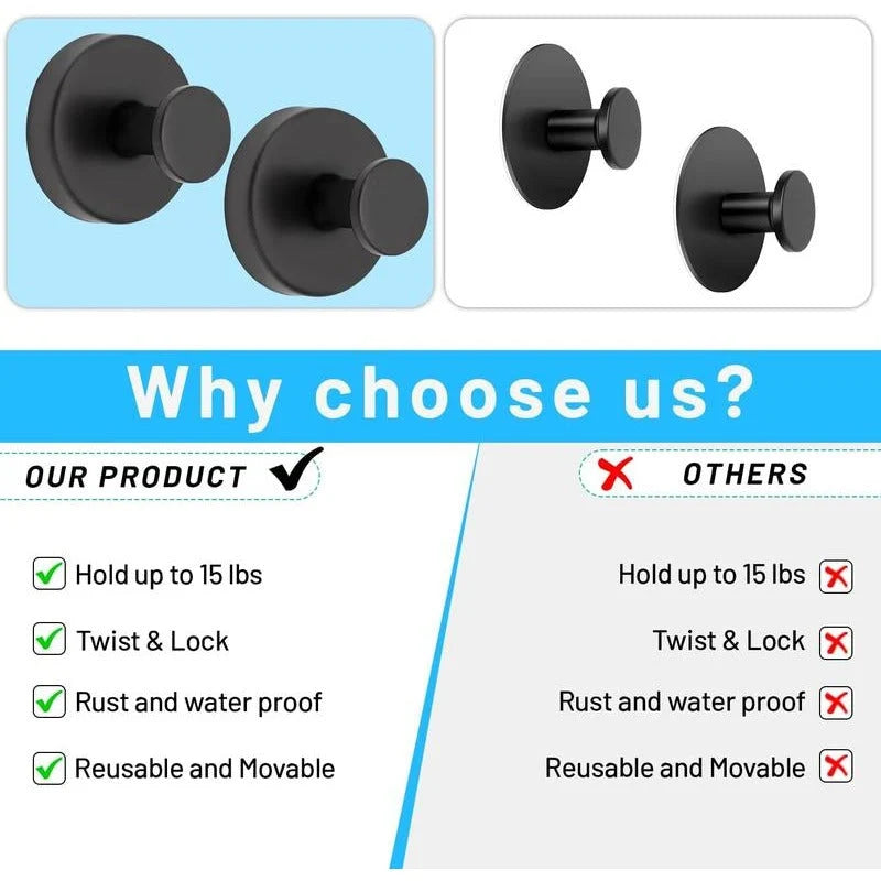 Shower Hooks Twist-Lock Suction Mount Waterproof & Rust-Resistant