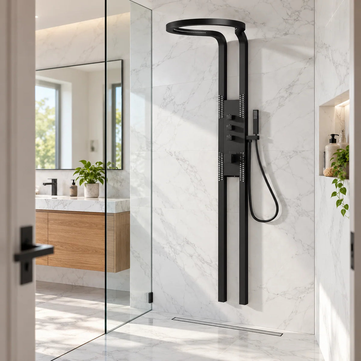 Shower Set Stainless Steel Waterfall Design Four Spray Patterns
