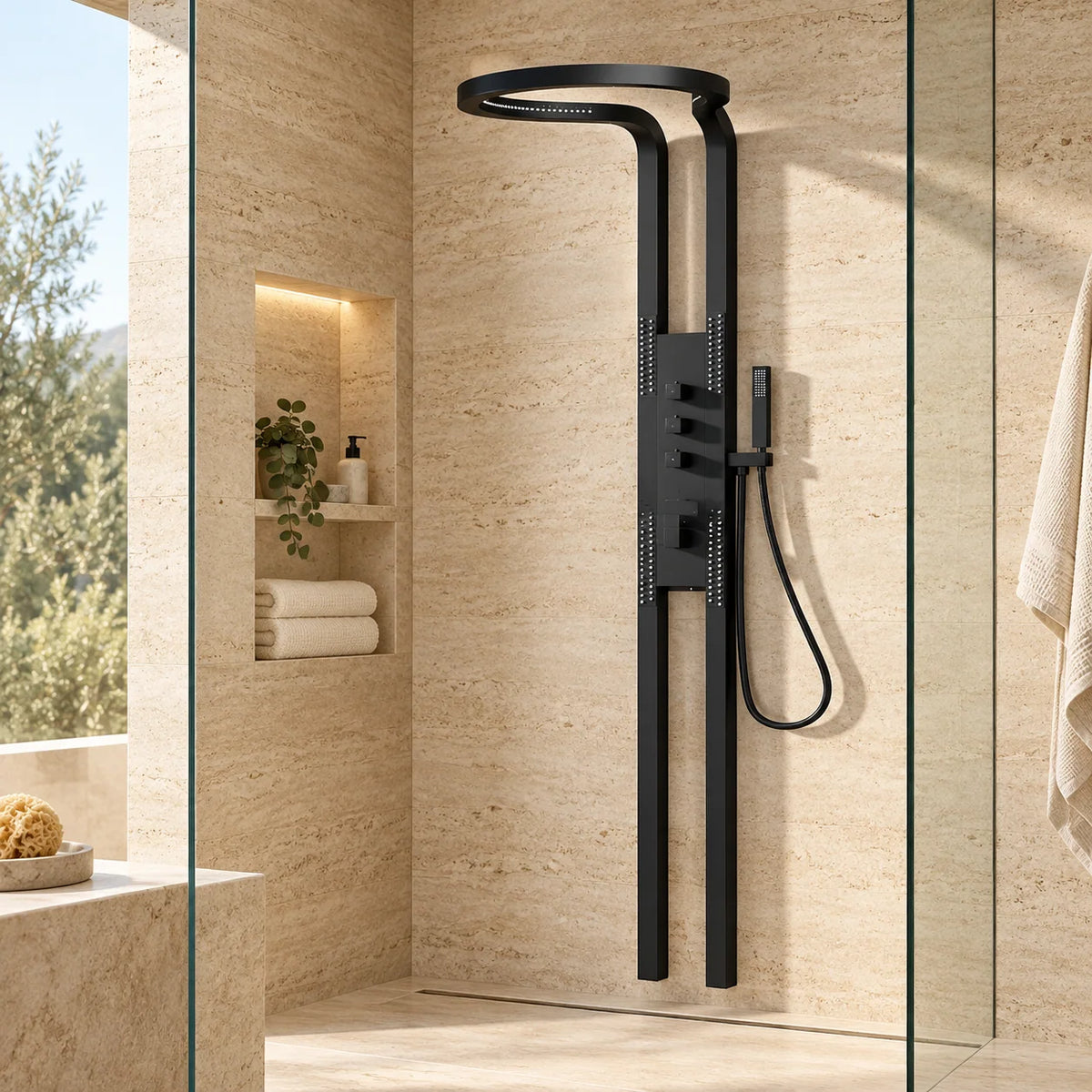 Shower Set Stainless Steel Waterfall Design Four Spray Patterns