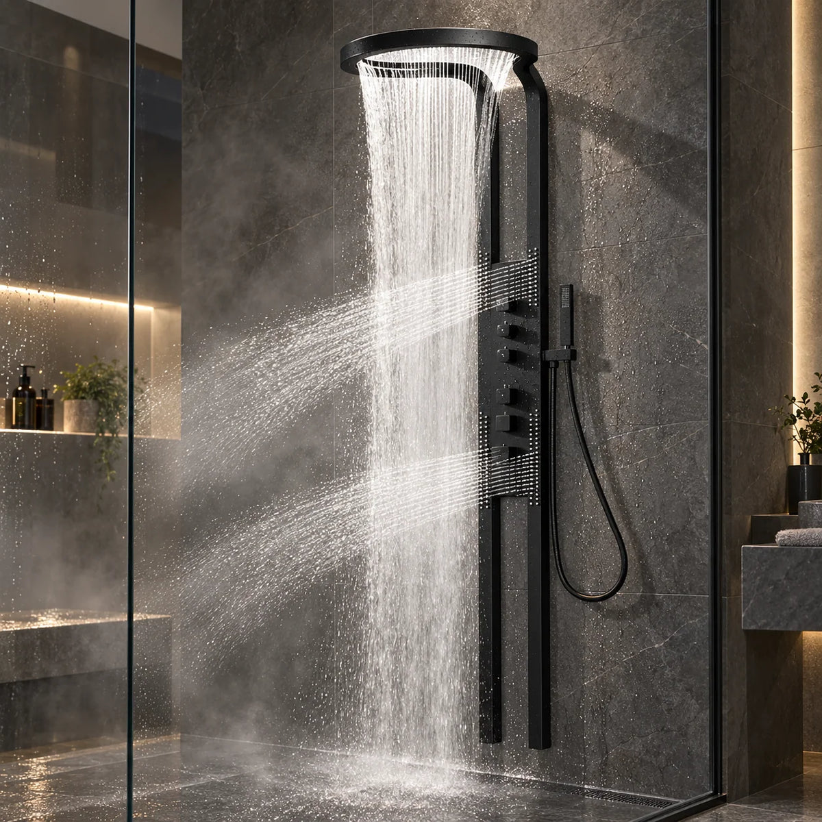 Shower Set Stainless Steel Waterfall Design Four Spray Patterns