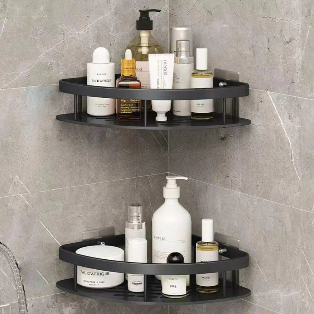 Shower Shelf Aluminum Corner No-Drill Adhesive Mounting Open Drainage