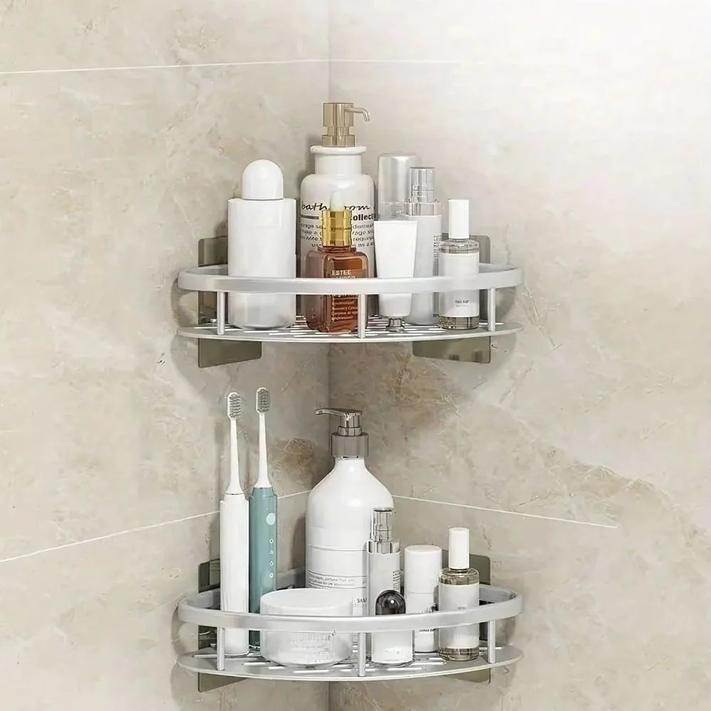 Shower Shelf Aluminum Corner No-Drill Adhesive Mounting Open Drainage
