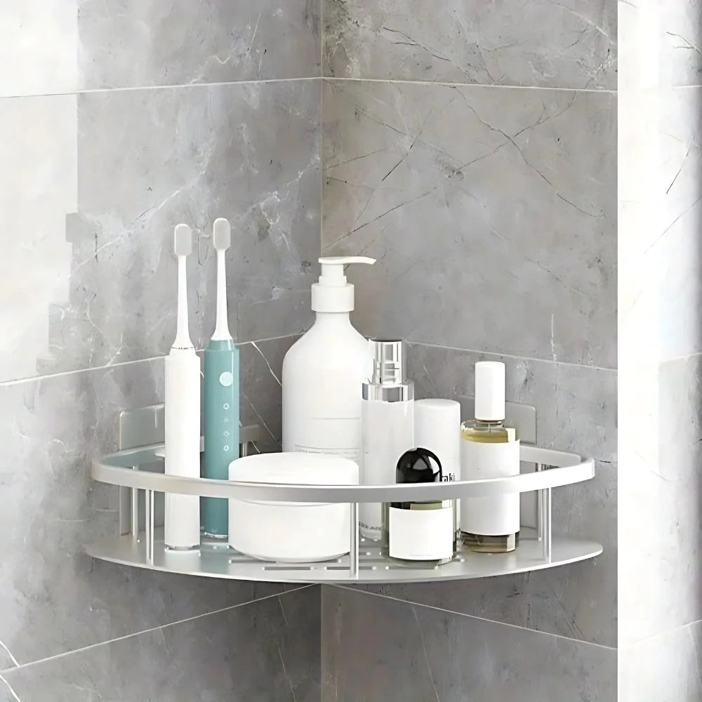 Shower Shelf Aluminum Corner No-Drill Adhesive Mounting Open Drainage