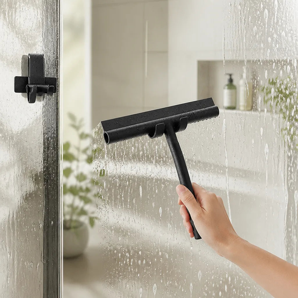 Shower Squeegee Soft Silicone Blade T-Handle Adhesive Wall Mount