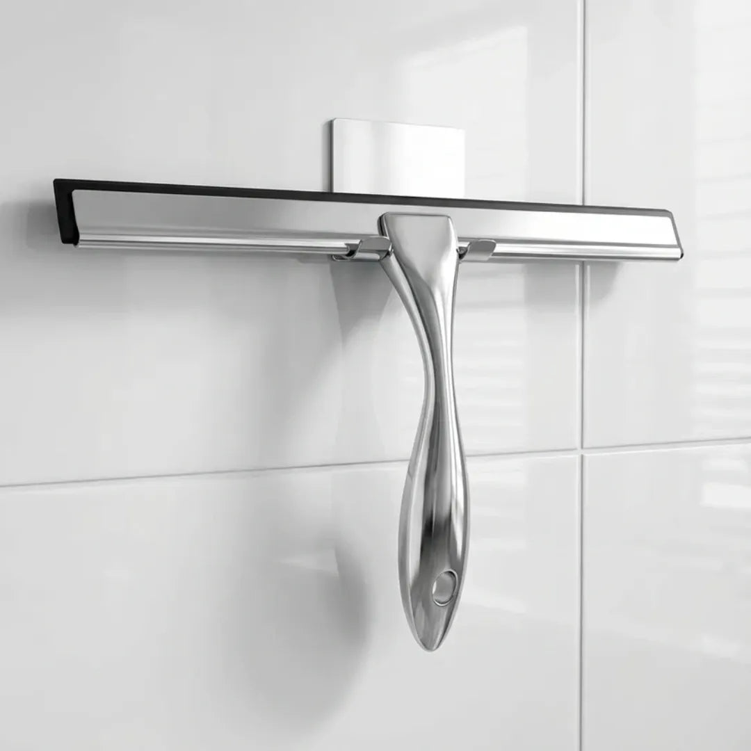 Shower Squeegee Stainless Steel 10-Inch Silicone Blade Adhesive Hook