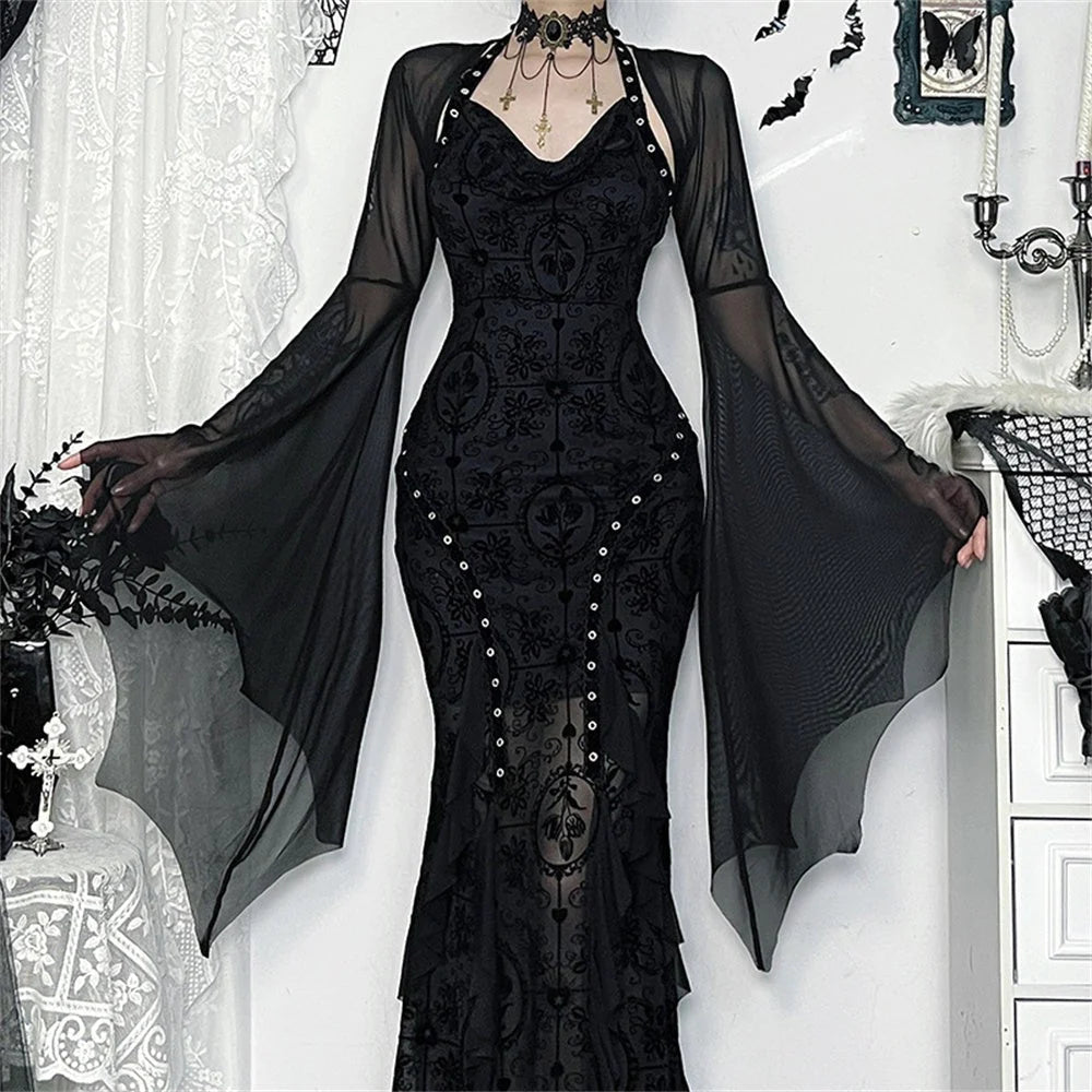 Shrug Sheer Mesh Cropped Bat Sleeves