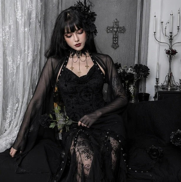 Shrug Sheer Mesh Cropped Bat Sleeves
