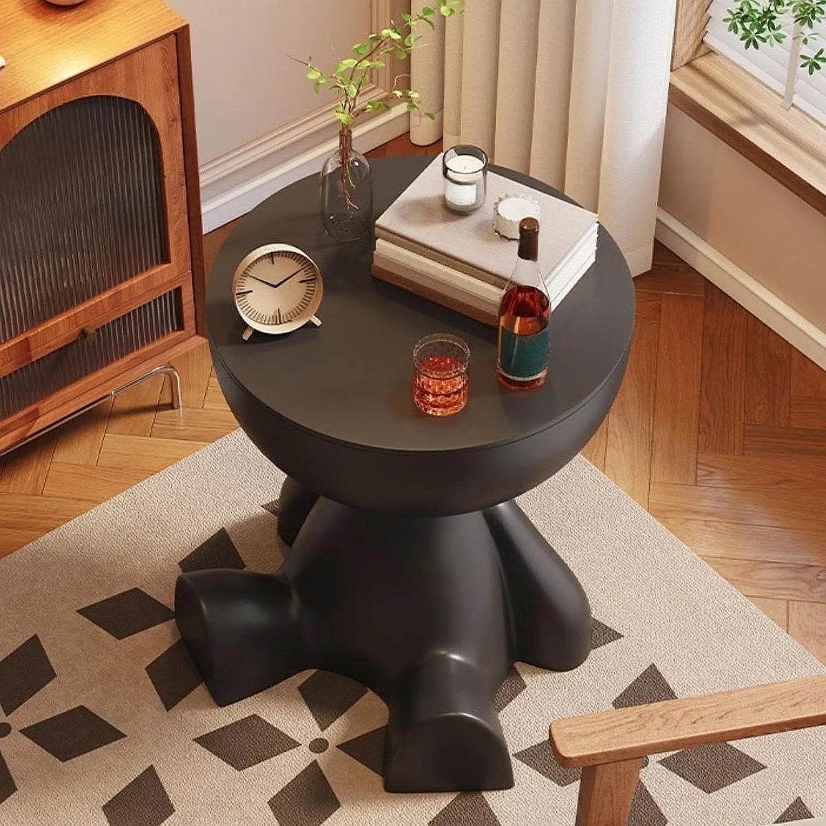 Side Table Bear Pedestal Flat Round Top Lightweight & Stable