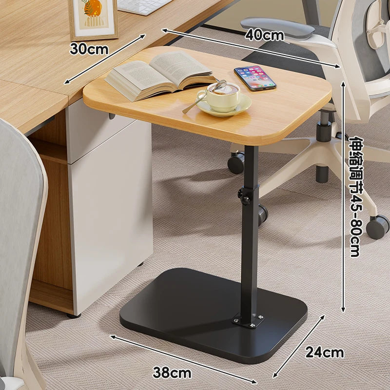 Side Table Height-Adjustable Wood-Look Top Stable Weighted Base