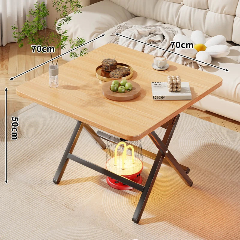 Side Table Marble-Effect Top Foldable X-Leg Design