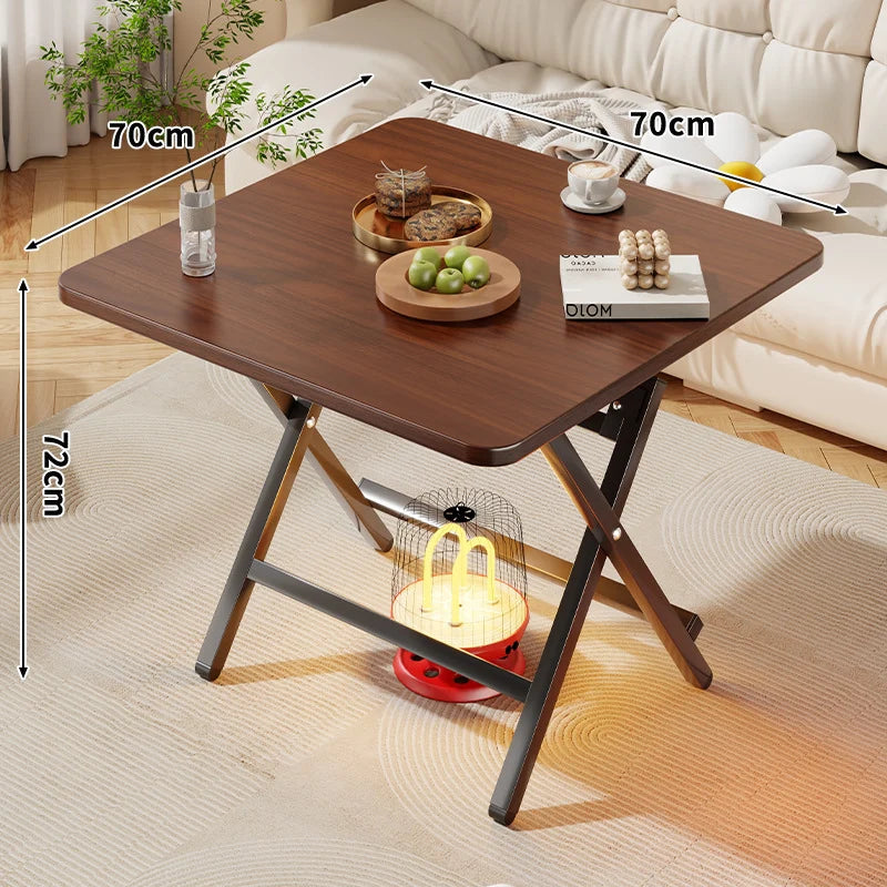 Side Table Marble-Effect Top Foldable X-Leg Design