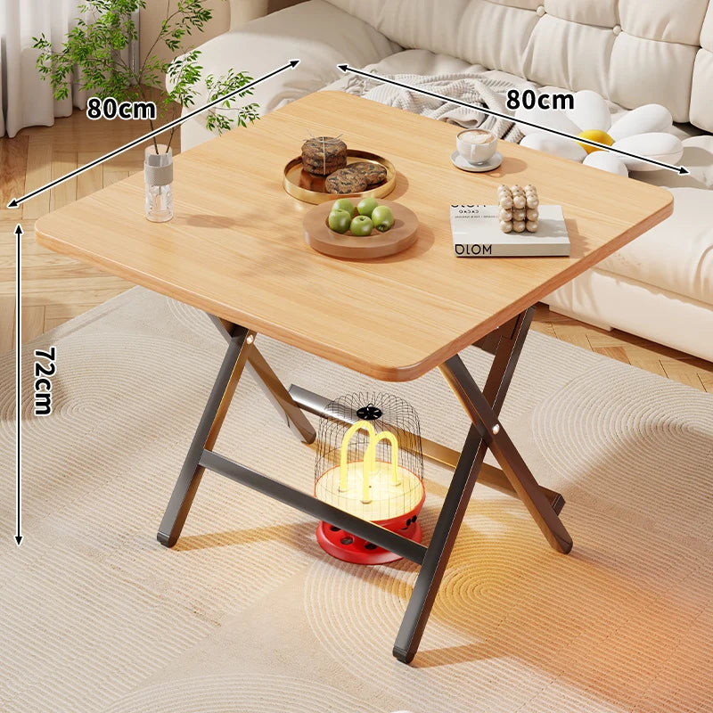 Side Table Marble-Effect Top Foldable X-Leg Design