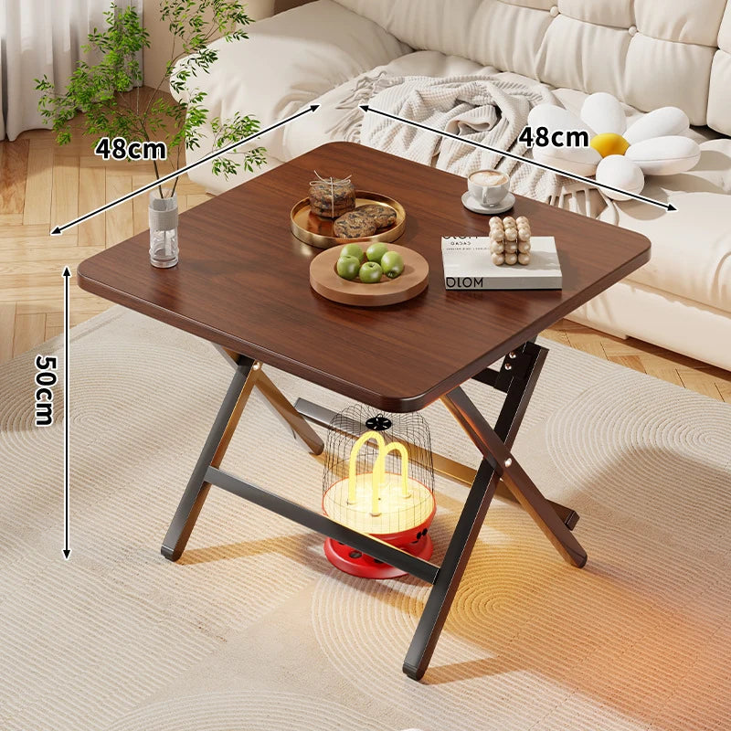 Side Table Marble-Effect Top Foldable X-Leg Design