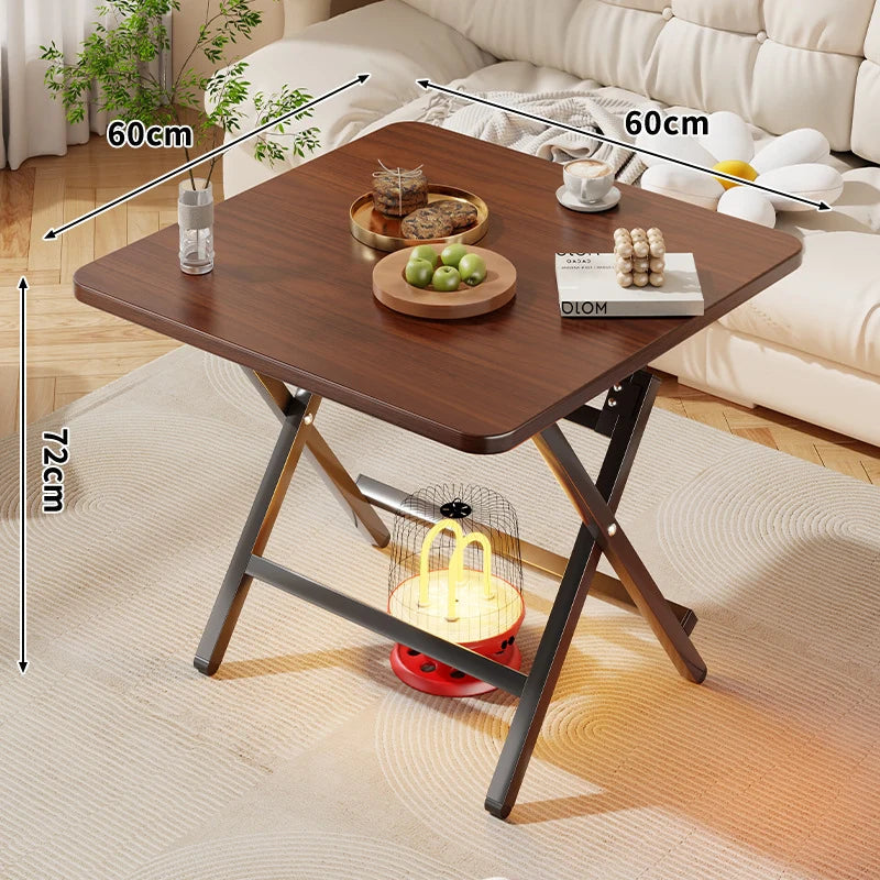 Side Table Marble-Effect Top Foldable X-Leg Design