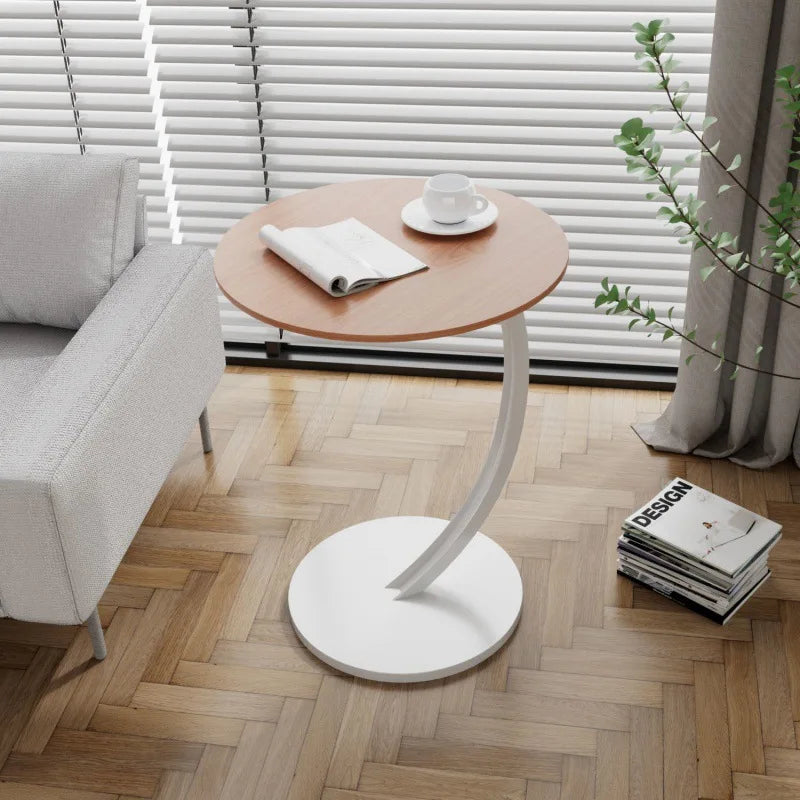 Side Table Round Wood Top Steel Frame Compact Design