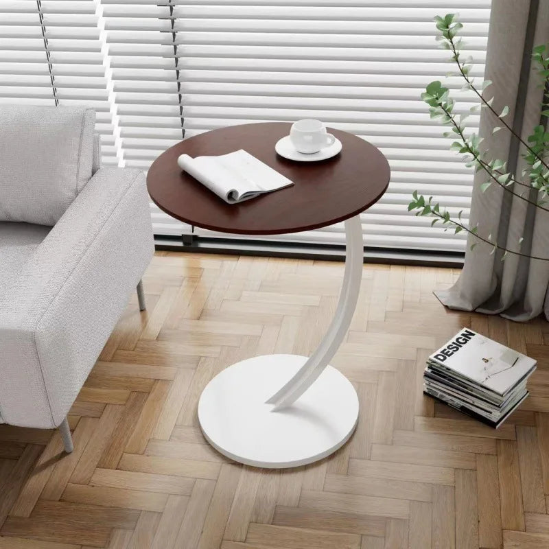 Side Table Round Wood Top Steel Frame Compact Design