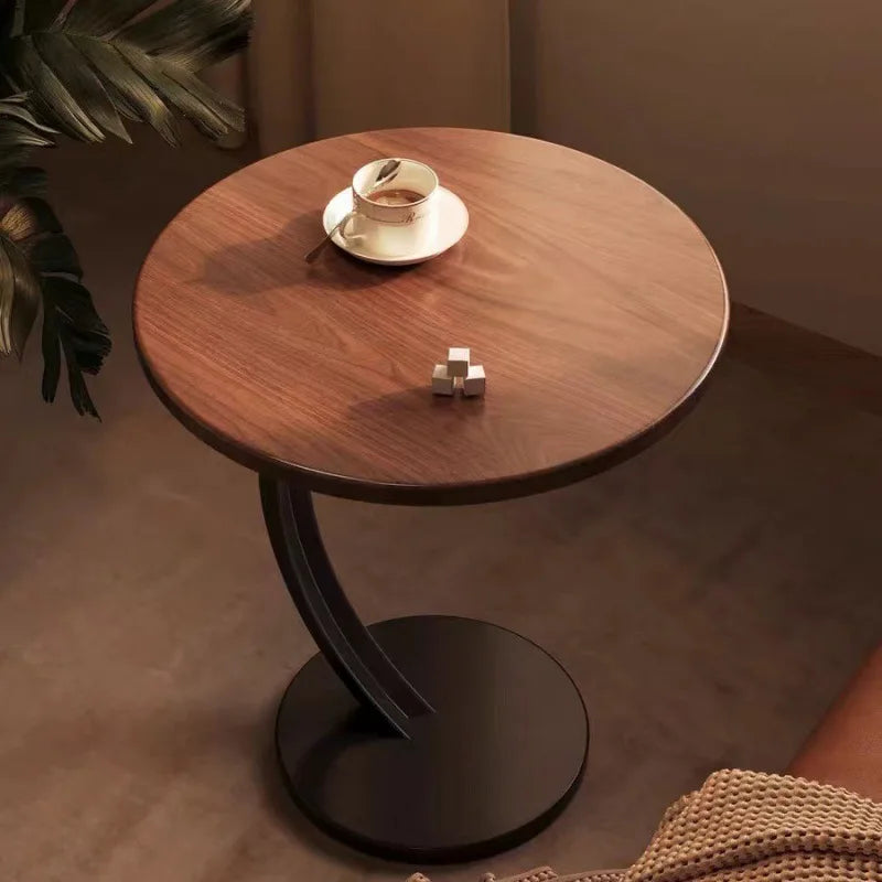 Side Table Round Wood Top Steel Frame Compact Design