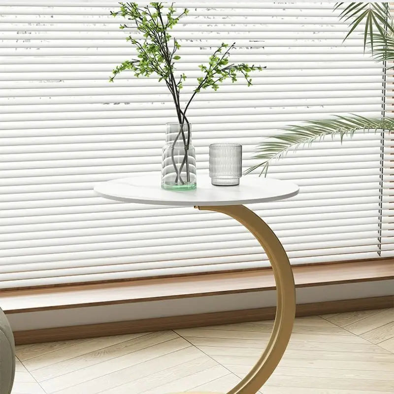 Side Table Round Wood Top Steel Frame Compact Design