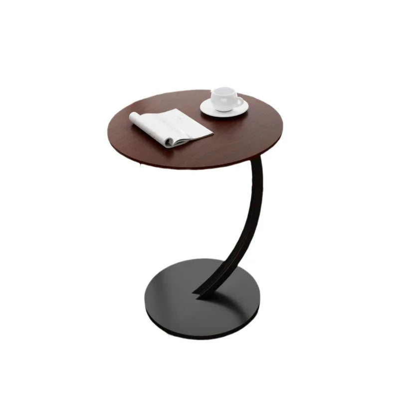 Side Table Round Wood Top Steel Frame Compact Design