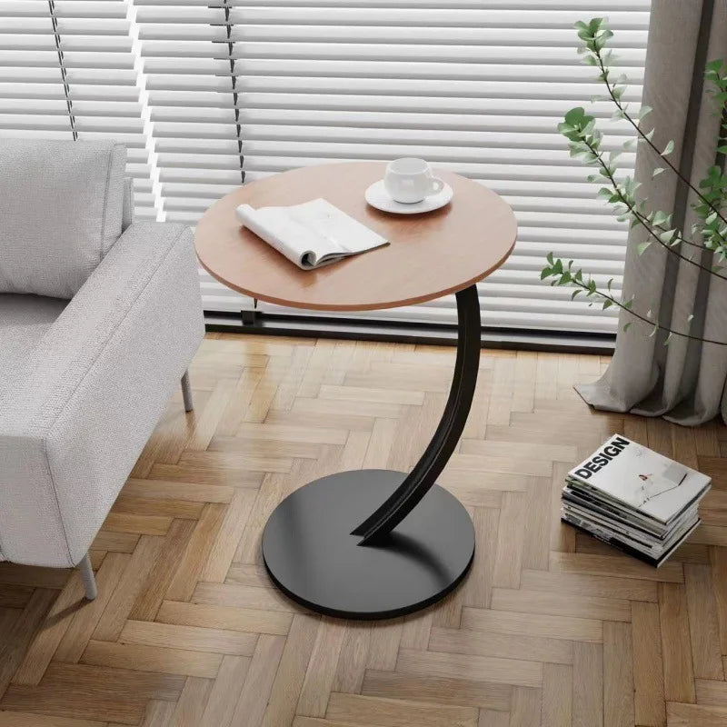 Side Table Round Wood Top Steel Frame Compact Design