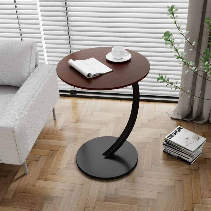 Side Table Round Wood Top Steel Frame Compact Design