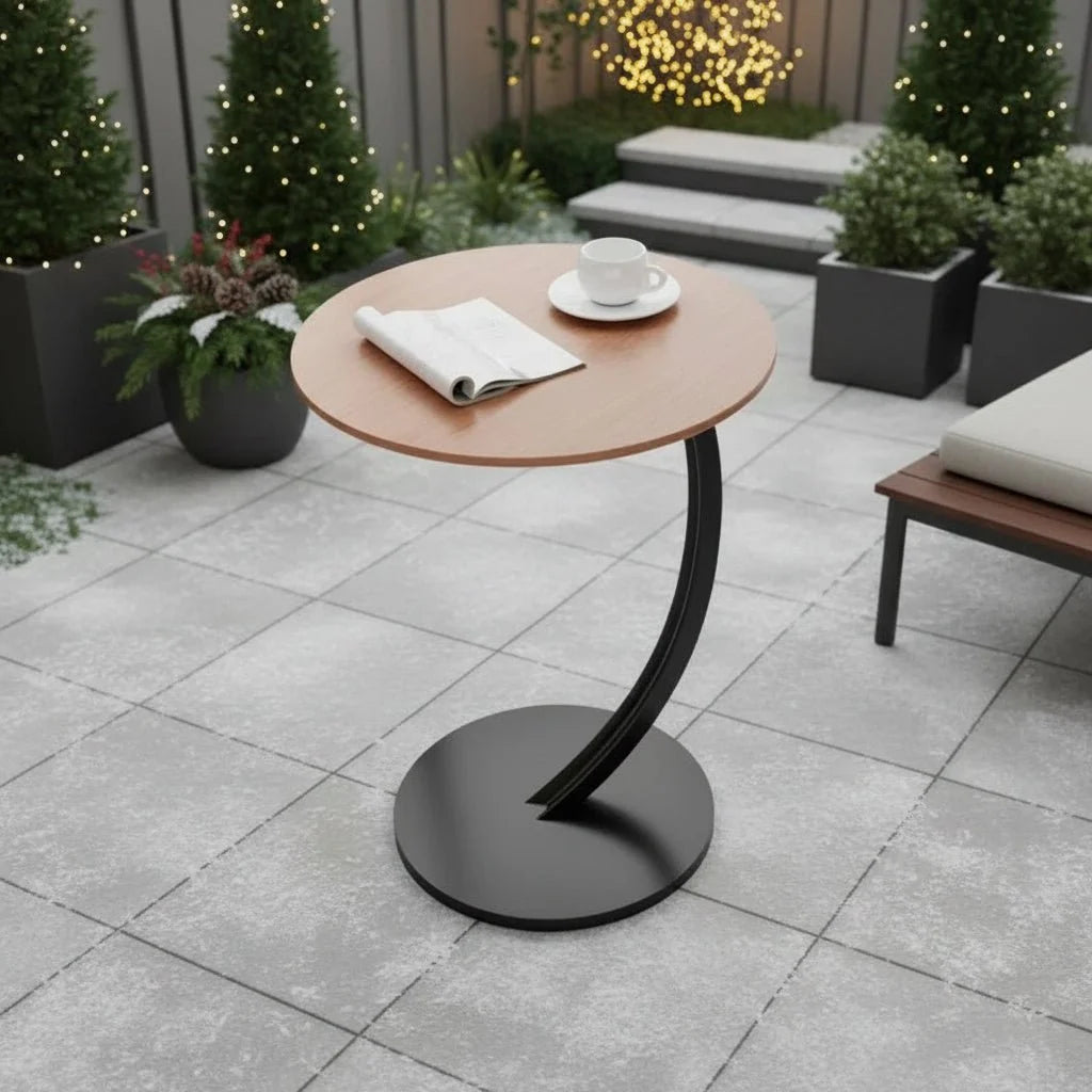 Side Table Wood And Steel Round Design Compact for Small Spaces