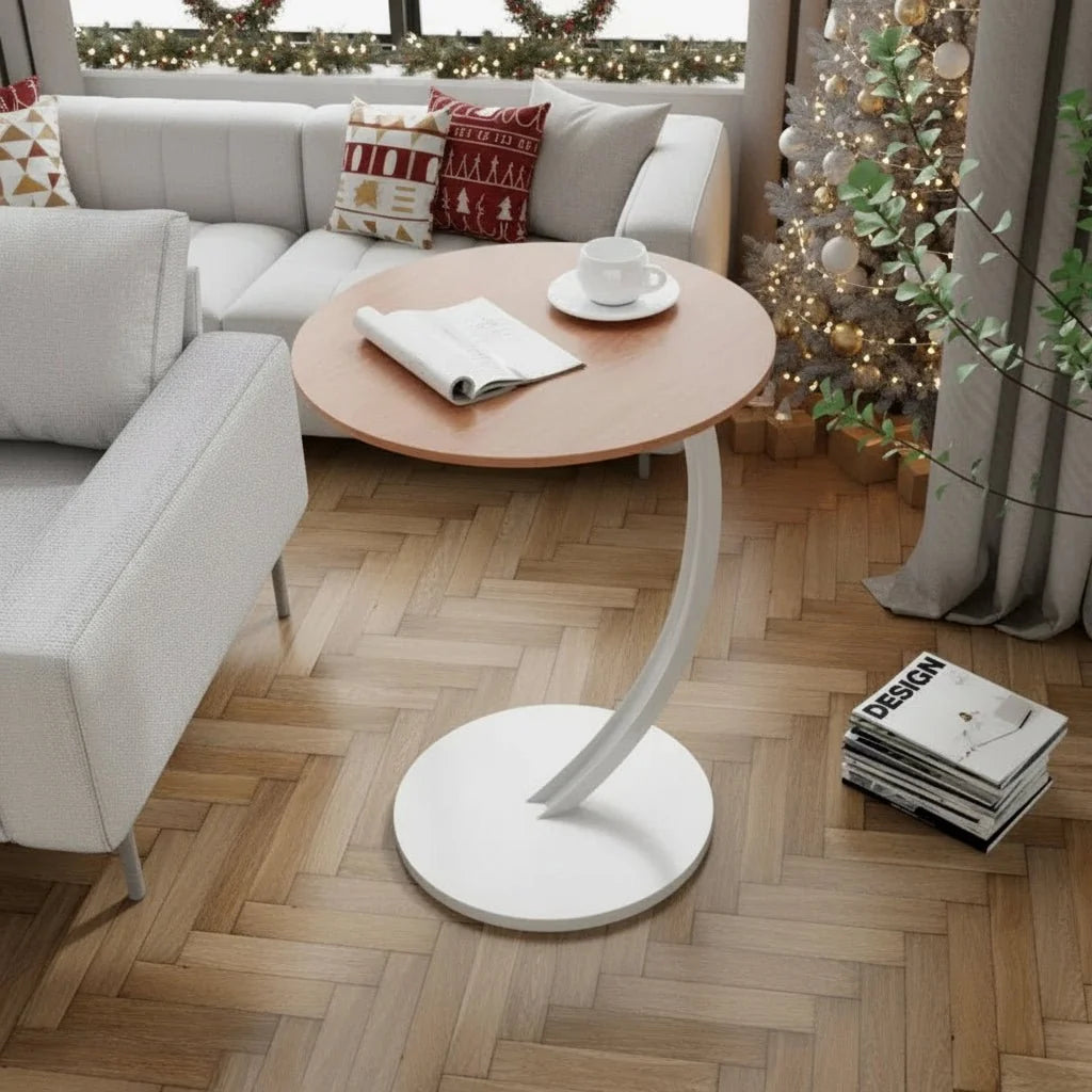 Side Table Wood And Steel Round Design Compact for Small Spaces