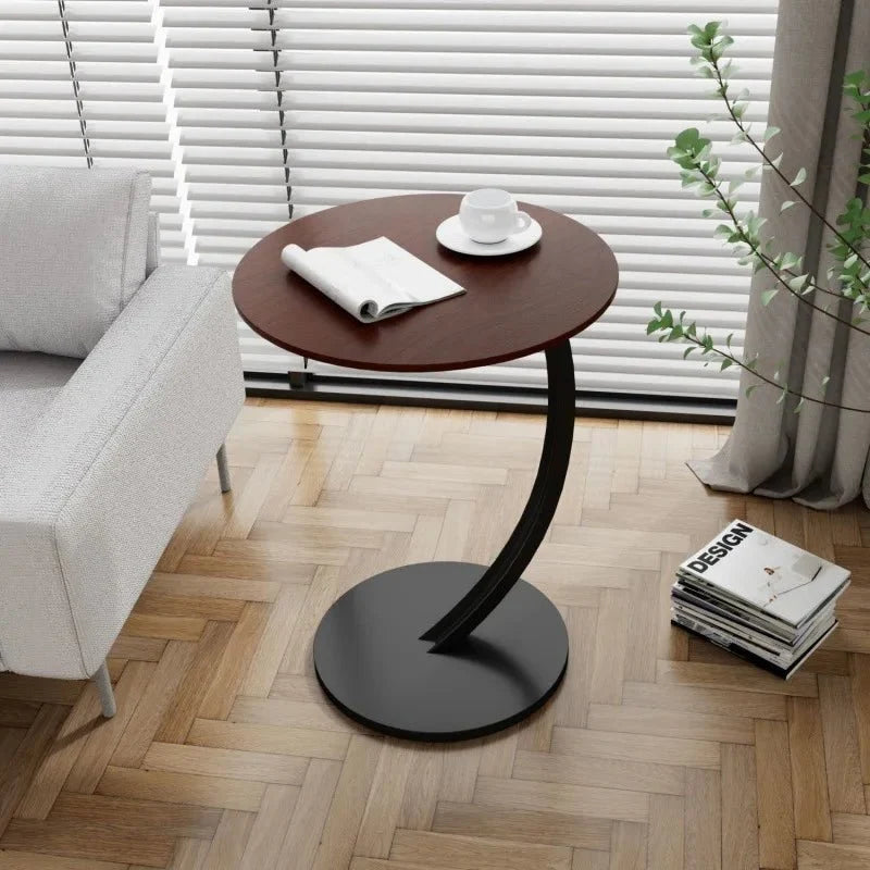 Side Table Wood And Steel Round Design Compact for Small Spaces
