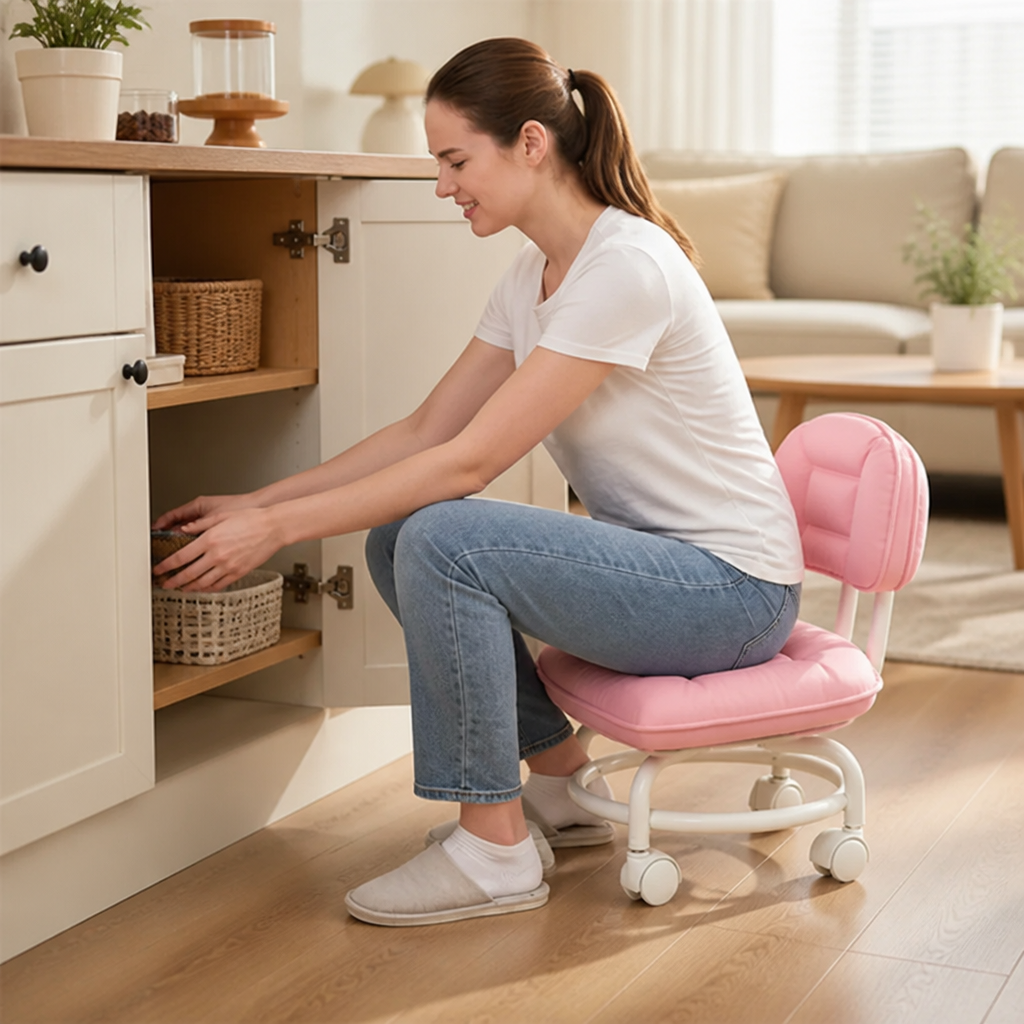 Silent 360° Casters Padded Swivel Stool With Backrest