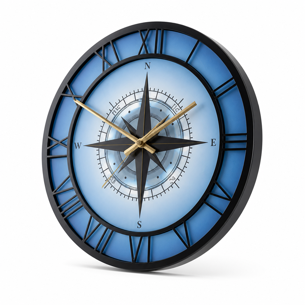 Silent Acrylic Nautical Compass Wall Clock (LED Option)