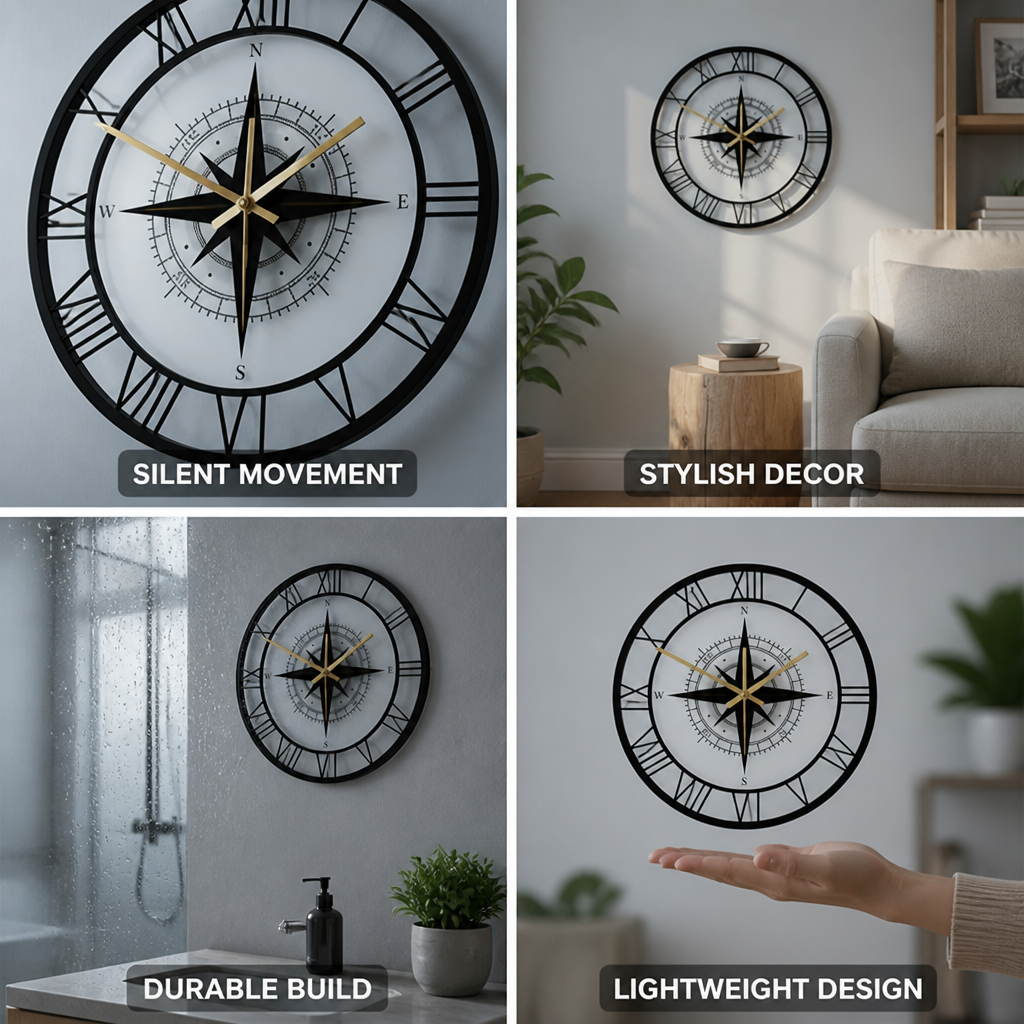 Silent Acrylic Nautical Compass Wall Clock (LED Option)