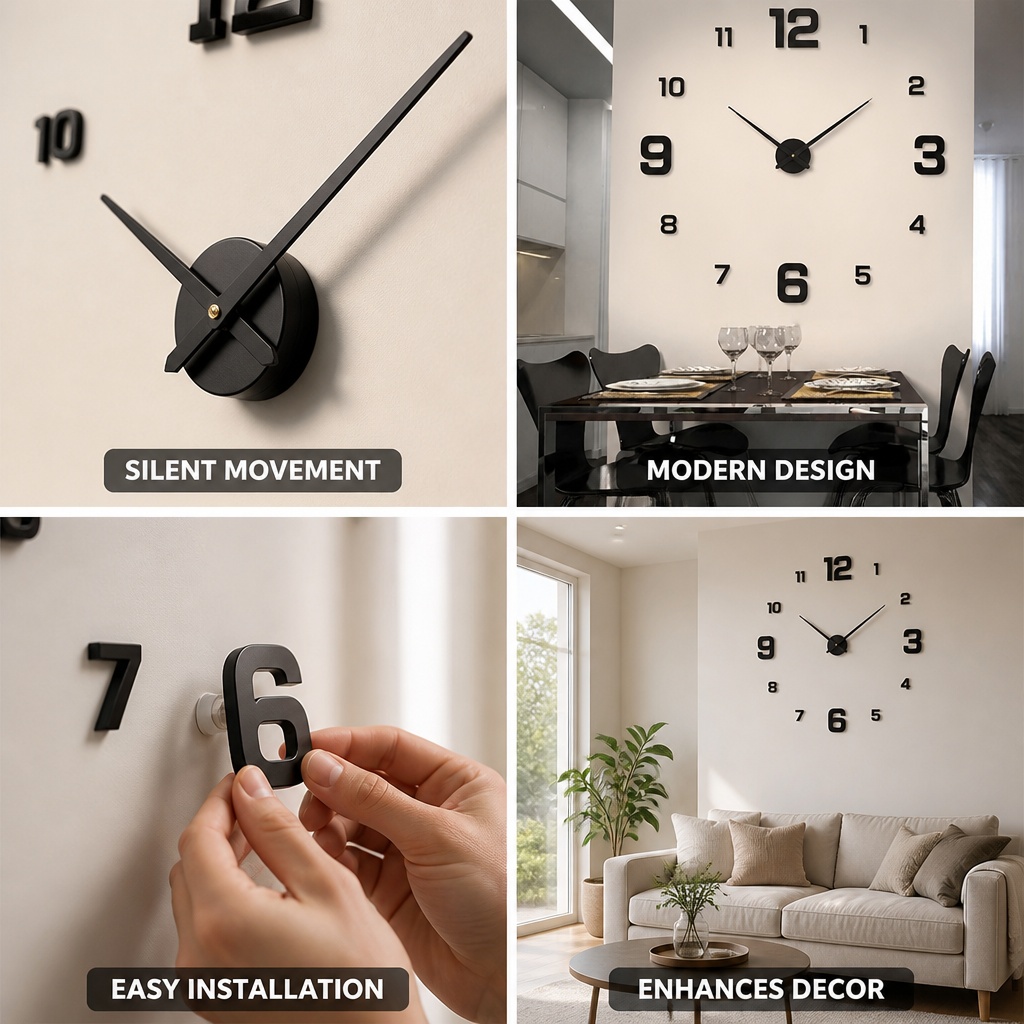 Silent Creative Wall Clock (Easy Mount)