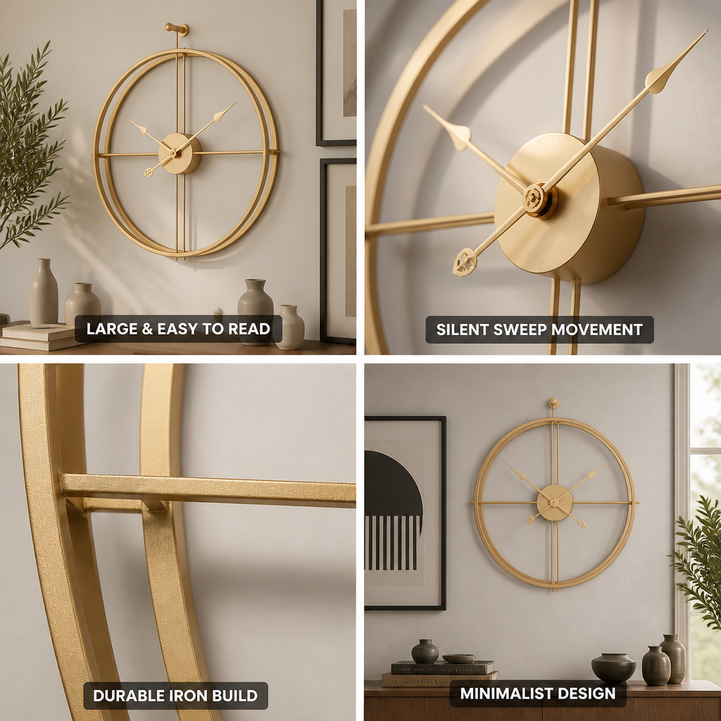 Silent Sweep Minimalist Iron Wall Clock (19.7 in)