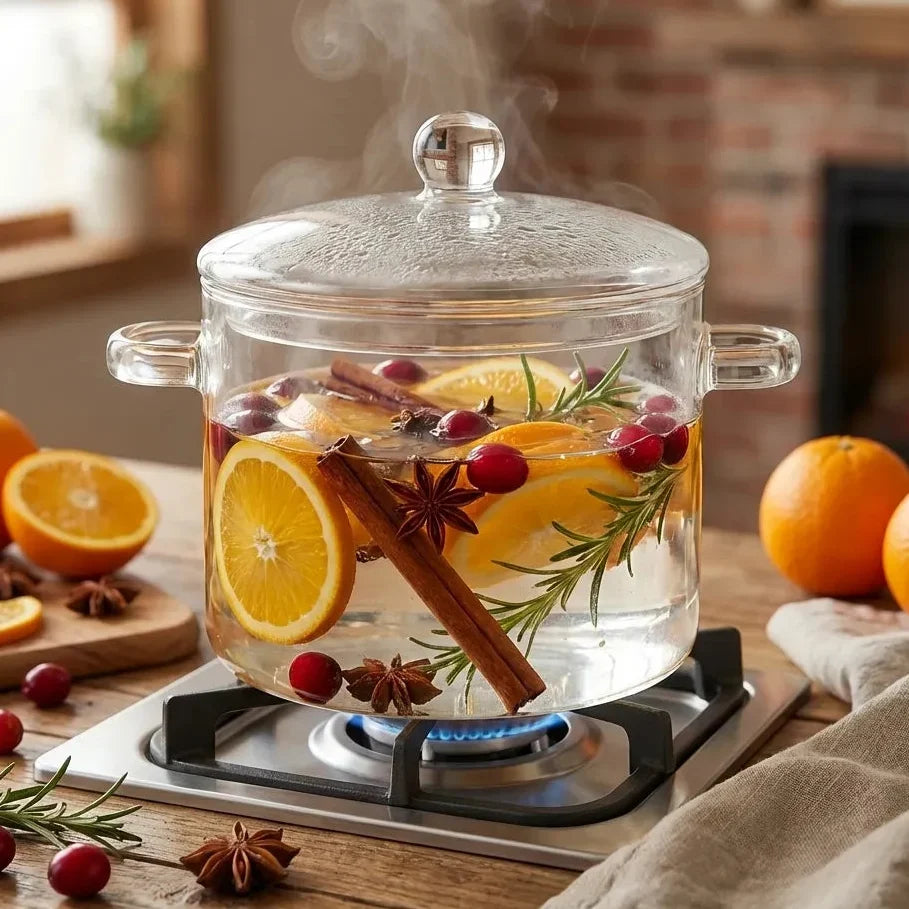 Simmer Pot Clear Borosilicate Glass Stovetop-Safe With Lid