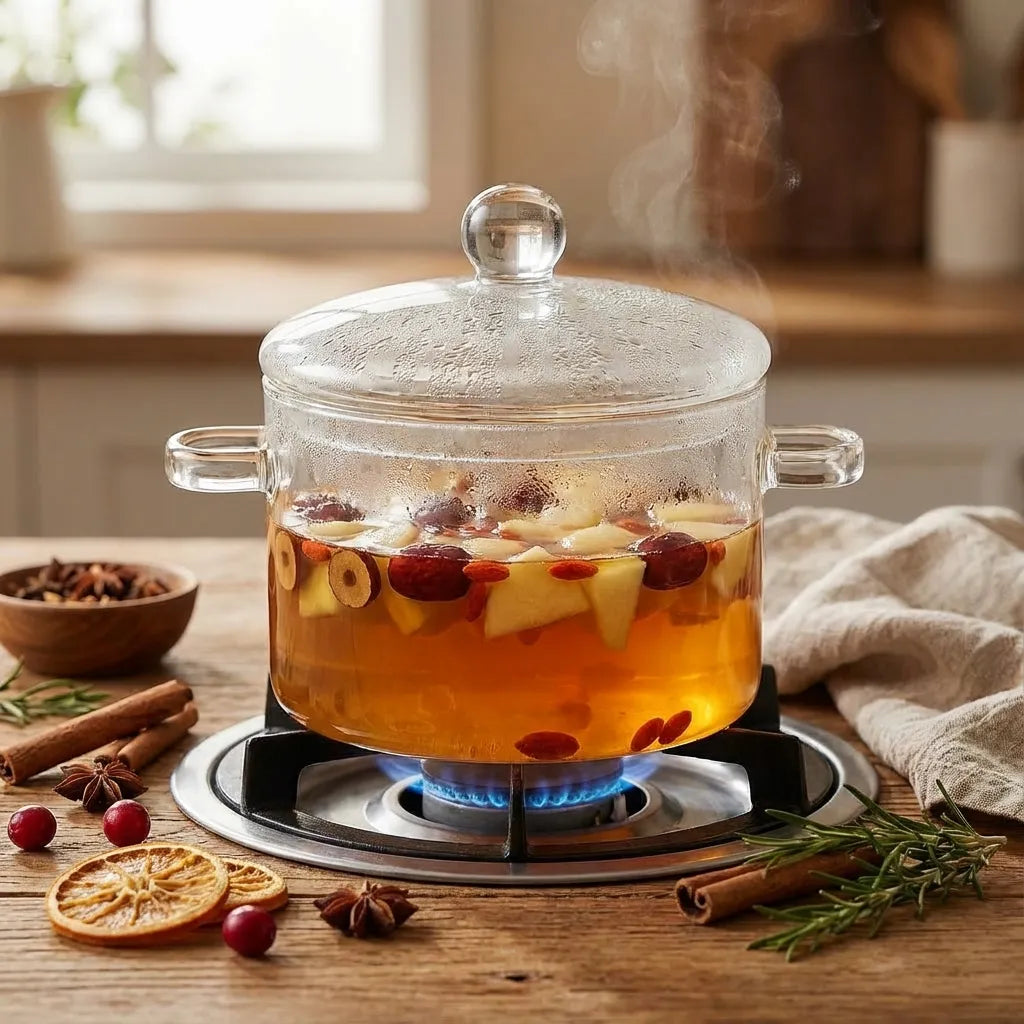 Simmer Pot Clear Borosilicate Glass Stovetop-Safe With Lid