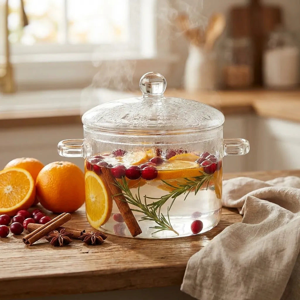 Simmer Pot Clear Borosilicate Glass Stovetop-Safe With Lid