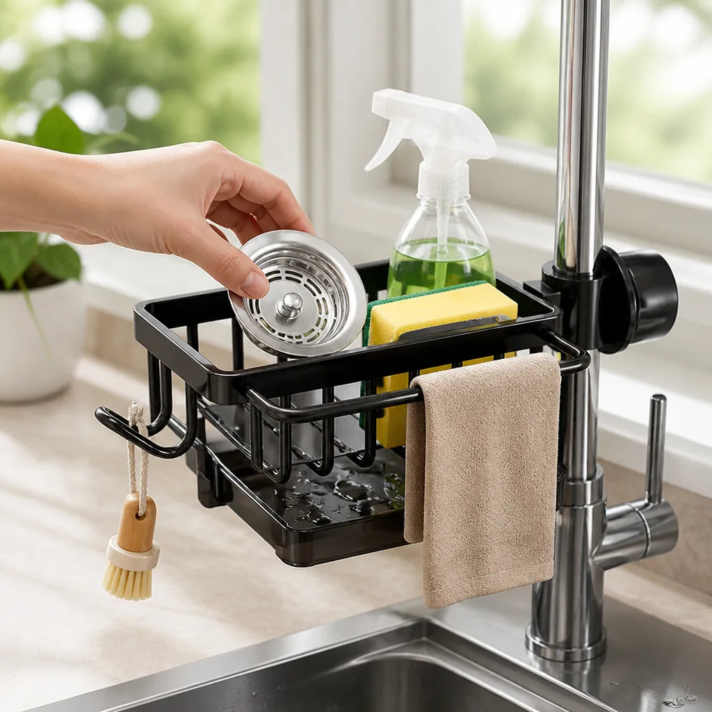 Sink Organizer Rustproof Aluminum Drip Tray & Drain Slots