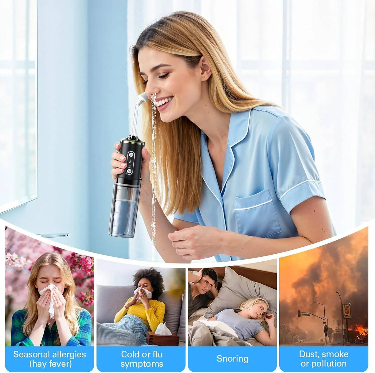 Sinus Rinse Device Rechargeable & Adjustable Pressure